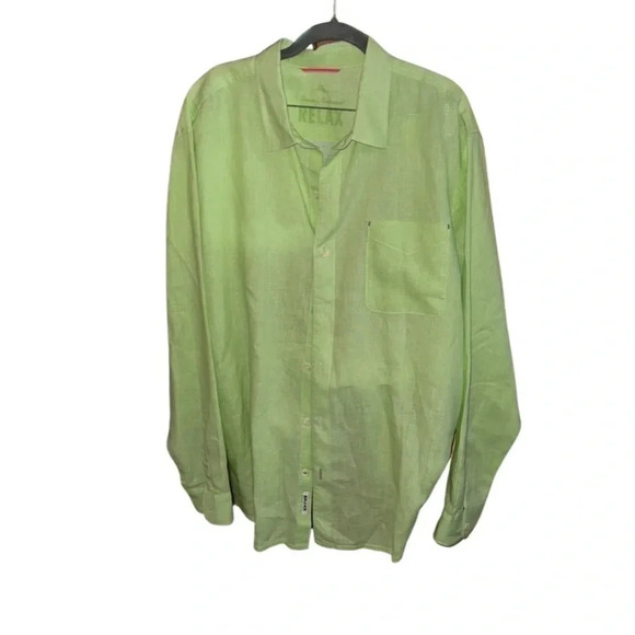 Tommy Bahama Lime Green 100% Linen Long Sleeve Button Down Shirt Size XL - Picture 1 of 6